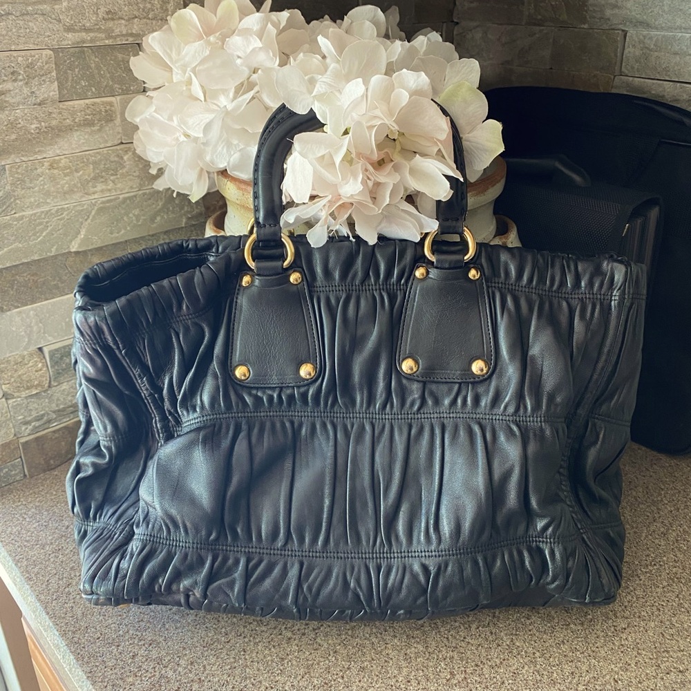 PRADA Napa Gaufre Ruched Leather Bag - Picture 3 of 9